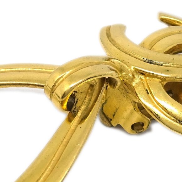 Chanel Dangle Hoop Earrings Gold Clip-On 96P 182420 - Picture 2 of 4